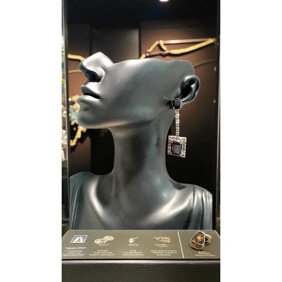 Vintage Art Deco-Style Black & Clear Rhinestone Dangle Earrings - Picture 6 of 6